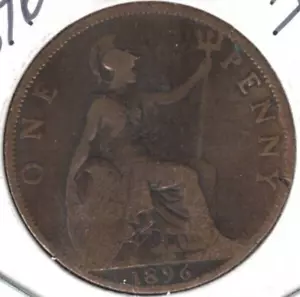 1896 Great Britain Circulated Penny Victoria & Britannia Coin! (#1) - Picture 1 of 2