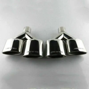 Pair Dual Universal Stainless Steel Oval Exhaust Tips AMG For MERCEDES BENZ - Picture 1 of 6