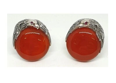 Juego de gemelos Eagle de plata de ley 925 con marcasita de ágata roja y ojos de rubí Foto 1 de 4