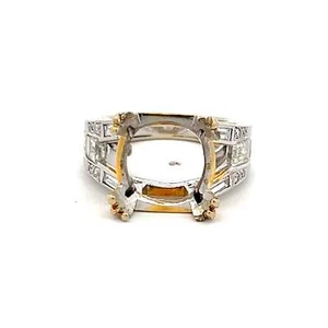 0.50 Carat Baguette & Round Brilliant Diamond 18K Two Tone Gold Semi Mount Ring - Picture 1 of 7