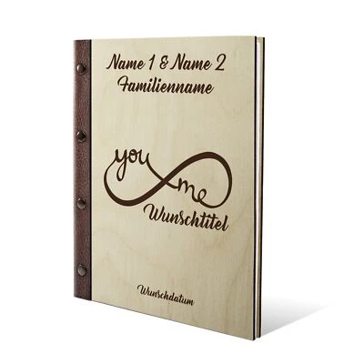 Personalisiertes Stammbuch Birkensperrholz Holz Leder A5 - Unendlichkeit - Bild 1 von 4