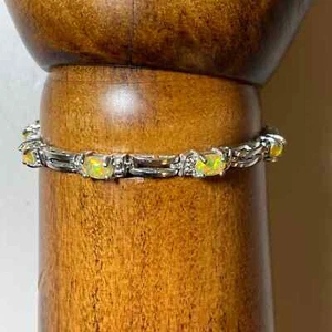 FAS 925 Sterlingsilber Labor Feueropal Tennisarmband - Bild 1 von 7