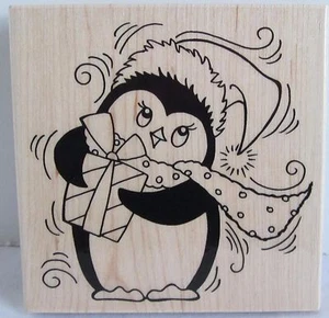 Stampendous W137 2014 PENPATTERN PENGUIN Christmas Rubber Stamp Gift Scarf cute - Picture 1 of 4
