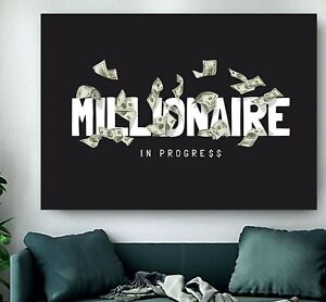Millionaire in Progress Quote DEEP FRAMED CANVAS WALL ART PICTURE or PAPER PRINT