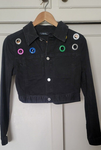 Kate Spade Giacca Denim Tagliata Nera Giacca Grommet Colorata. Taglia piccola