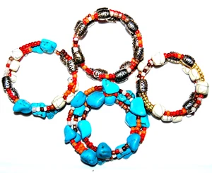SOUTHWEST TÜRKIS HOWLITH EDELSTEIN GROBE SPULE PERLEN ARMBAND HERGESTELLT IN DEN USA #B5 - Bild 1 von 4