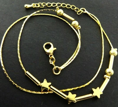 Anklet XL Bracelet Real 18k Yellow Gold Filled Solid Star Bead Link Style 25cm   - Image 1 of 3