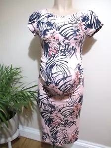 NEXT MATERNITY PINK BLACK PRINT T-SHIRT BODYCON DRESS SIZE 8 - Picture 1 of 2