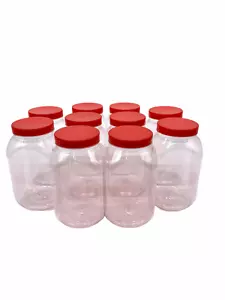 10 x 1 Litre Square Plastic Storage Jars Kitchen/Garage Organisation & Red Lids - Picture 1 of 7