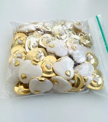 Gold Pearl Heart buttons 22mm Pack Of 40 Jacket Coat Craft Dresses Buttons. 55 - Image 1 of 4