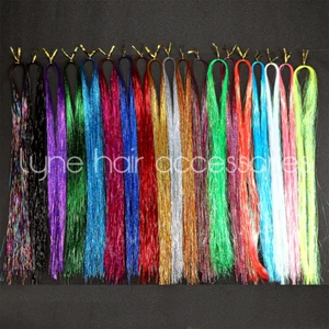 UK 100 x Strands Holographic Hair Ext. Tinsel 48" Long 24 Hours Delivery - Picture 1 of 24