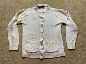 Vintage 70s Miceli Ivory Acrylic Cable Knit Grannycore Cardigan Sweater Small - Picture 1 of 8