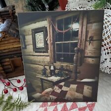 PRIMITIVE VICTORIAN VINTAGE OLD STYLE A LOG CABIN CHRISTMAS BED QUILT HOME  SIGN