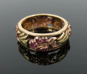 Antique Art Nouveau 0.60ct Ruby 14K Yellow & Rose Gold Fancy Band - Picture 1 of 8
