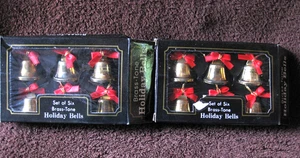 BELL 1988 CHRISTMAS ORNAMENTS BRASS TONE, 2 BOXED SETS, 12 BELLS, TAIWAN, VTG - Picture 1 of 8