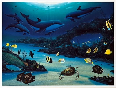 Impressão artística Vibrant Reef Robert Wyland 14,5 x 11 litografia edição de colecionador - Imagem 1 de 2