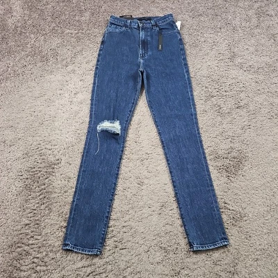 Pantalones de mezclilla para mujer marca J 25 rectos tiro súper alto rígidos oscuros desgastados 1212 Foto 1 de 4