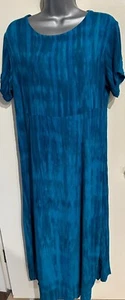 Vintage Orvis Turquoise Crinkle Rayon Midi Length Dress Label Size Small - Picture 1 of 18