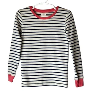 Mini Boden Shirt Girl 6 Year Ivory Blue Striped Cotton Crew Neck Long Sleeve Tee - Picture 1 of 7