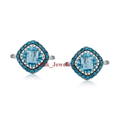 Natürlich Blau Topas Edelstein Mit 14K Weiß Vergoldet Silber #1319 - Bild 1 von 4