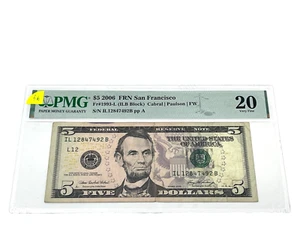 2006 $5 Five Dollars, FEDERAL RESERVE NOTE San Francisco, COLOR,'PMG 20 VF'(#46) - Picture 1 of 2