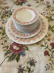 Vintage Wedgwood Bread/Butter Plates 5 1/2" Queen's Ware, Embossed Pink on Creme