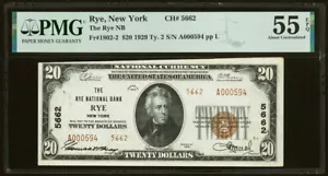 1929 $20 The Rye National Bank PMG 55-EPQ (Fr. 1802-2 NBN ) - Picture 1 of 4