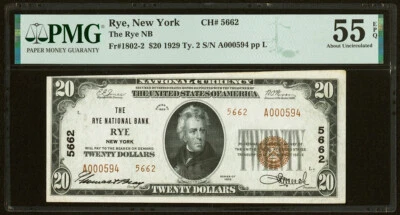 1929 $20 The Rye National Bank PMG 55-EPQ (Fr. 1802-2 NBN ) - Image 1 of 4