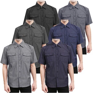 Camisa de vestir NE PEOPLE para hombre ligera denim manga corta con botones NEMT44 - Imagen 1 de 37