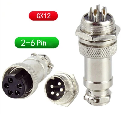 Aviation Plug GX12 2/3/4/5/6 Pin Male Female 12mm Panel Metal Cable Connector - Image 1 of 4