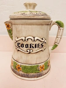 "SELTENE Treasure Craft große elfenbeinfarbene Blumen Tee/Kaffeekanne Keksglas 13""x 8,5""" - Bild 1 von 8