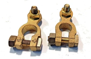 BRASS BATTERY TERMINAL CONNECTORS POS & NEG PAIR - Picture 1 of 1