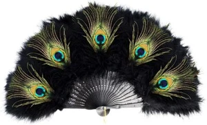 Yolyoo Vintage Style Marabou Feather Hand Fan Peacock Folding Handheld Black  - Picture 1 of 6
