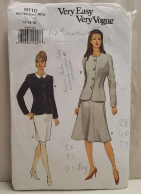 Vintage Very Easy Very Vogue Pattern 9110 c1996 Cut Sz 16 Misses Jacket & Skirt  - Image 1 of 4