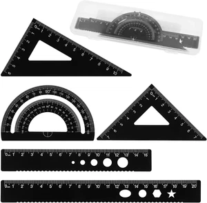5Pcs Metal Geometry Set, Math Drafting Ruler Kit Aluminum Triangle Rulers Metal - Picture 1 of 11