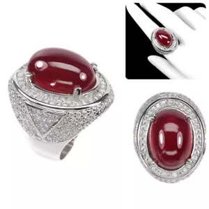 Heated Oval Red Ruby 18x13mm Simulated Cz 925 Sterling Silver Jumbo Ring Size 9 - Picture 1 of 11