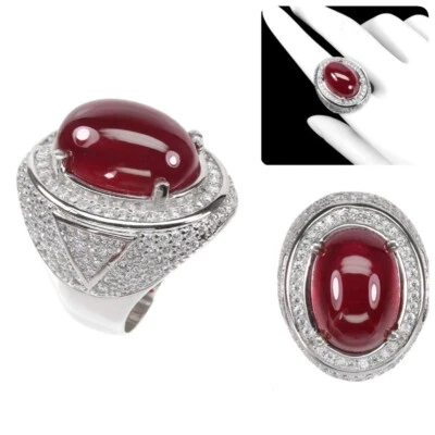 925 Sterling Silver Ring Oval Ruby 18x13mm Simulated Cz Gemstone jewelry Size 9 - Image 1 of 4