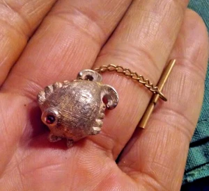 Vintage Fat Brass Fish Lapel Pin or Tie Tack by Uncas Mfg. Co. w/ T-Bar Clasp - Picture 1 of 5
