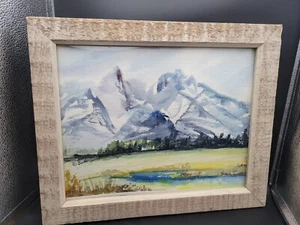 Original Artist Signed Chalk Art Mountain Landscape art Work Framed - Picture 1 of 4