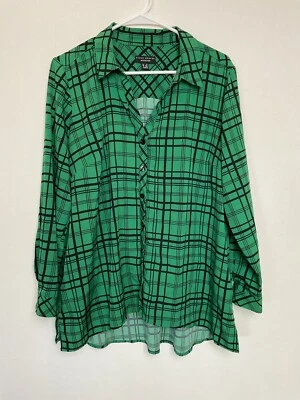 Camisa Susan Graver Manga Larga Cuello Abotonado Verde Y Negra Talla LP Foto 1 de 4
