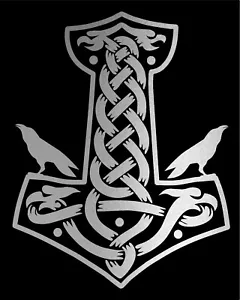 Thor's Hammer Decal with Ravens Mjolnir Viking Nordic car laptop vinyl sticker - Picture 1 of 9