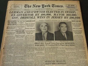 1949 NOVEMBER 9 NEW YORK TIMES - LEHMAN & O'DWYER ELECTED IN SWEEP - NT 5532 - Picture 1 of 2
