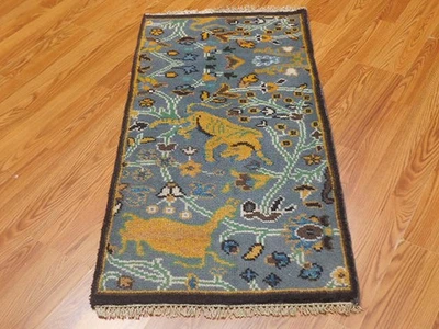 Alfombra turca Oushak, alfombra moderna (árbol de la vida) para pájaros, alfombra bohemia hecha a mano 2x4 Foto 1 de 4