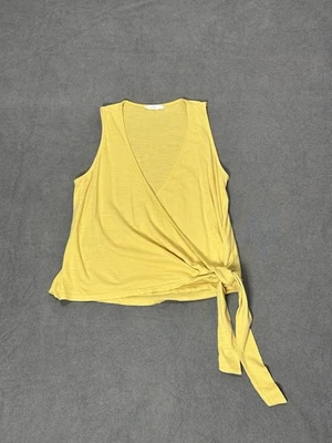 Blusa LUSH tamanho médio amarela estilo envoltório sem mangas costeira casual 03-0071 - Imagem 1 de 4