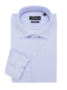 BUGATCHI Grid Check Comfort Stretch Fit Dress Shirt Size 17.5 - Picture 1 of 9