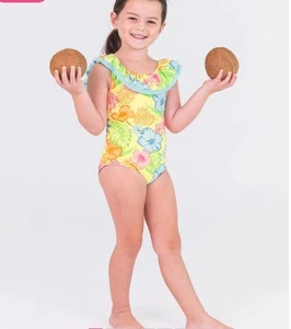 RuffleButts Happy Hula Scoopback Ruffle Butt One Piece Swimsuit tropical sz 7 - Picture 1 of 5