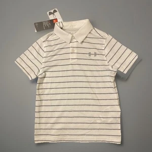 White Under Armour Boy's Polo Shirt Black Logo Stripe Youth Small $40 1330640 - Picture 1 of 5