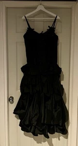 Black Gothic Lace Full Length Ruffle Dress Detachable Straps Size L - Picture 1 of 4