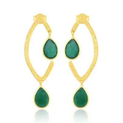 Текстурированные серьги Marquise Design из натурального зеленого оникса грушевидной огранки с покрытием из желтого золота - Изображение 1 из 4