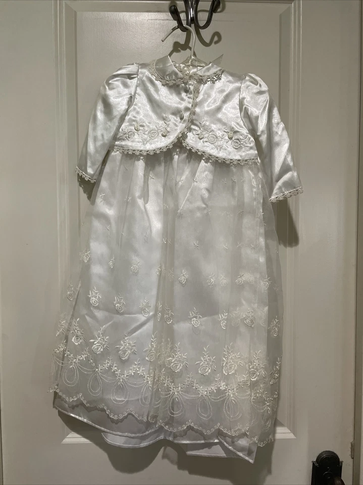 La Princess Ivory Baptism Christening Gown Dress Bonnet Cardigan Sz 6 - 12 Month - Image 1 of 4